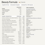 Equi Beauty Formula Capsules nutrition facts and supplement label including ingredients, vitamins, minerals, and superfoods